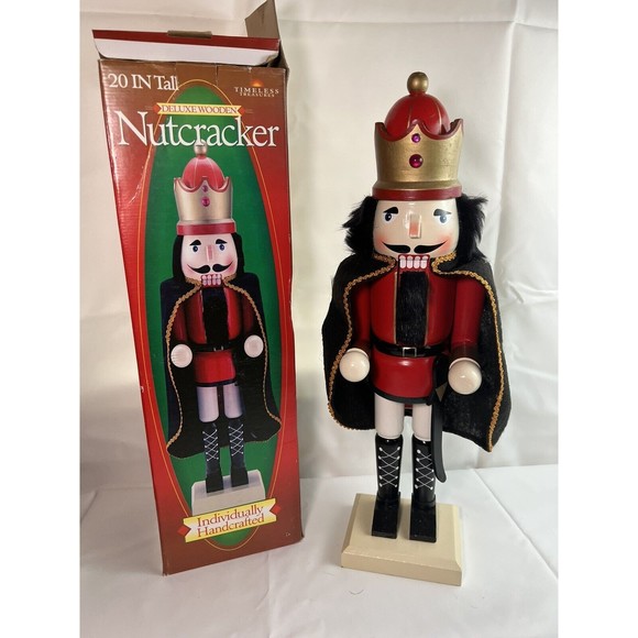Timeless Treasures 20" Deluxe‎ Wooden Nutcracker King W/Black Cape Handcrafted - Picture 1 of 7
